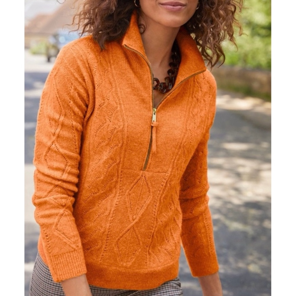 Talbots | Cable Knit Henley Zip Mockneck Soft Comfy Oversized Pullover Sweater
